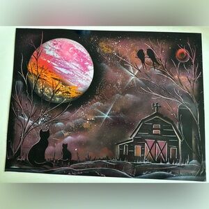 Colorful Moonlit Barn spray painting